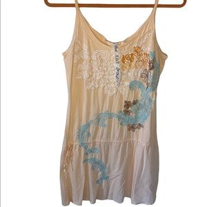 Johnny Was Embroidered Spaghetti Strap Tie-Waist Sundress M